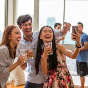 friends having fun at apartment event