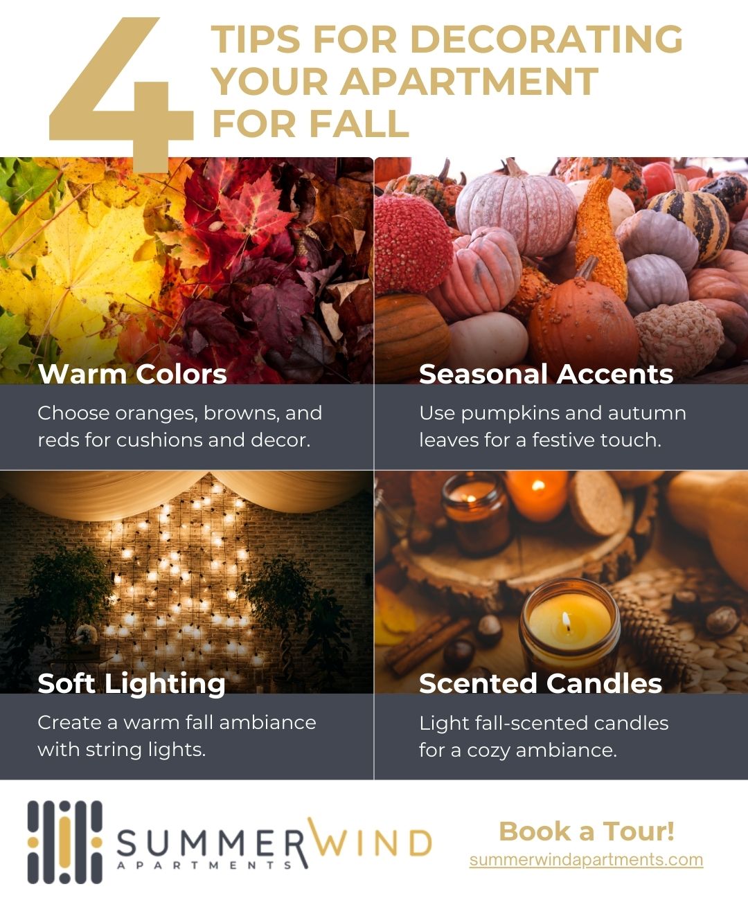 Infographic titled 4 Tips for Decorating Your Apartment for Fall