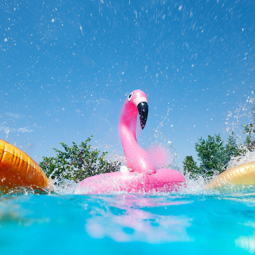 pool floaties and water splashing in a pool