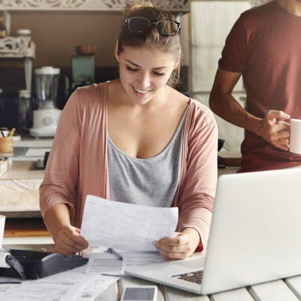 image of a woman looking at a budget