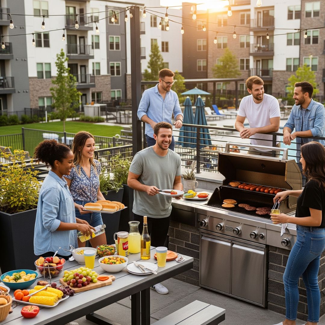 people at a grill together